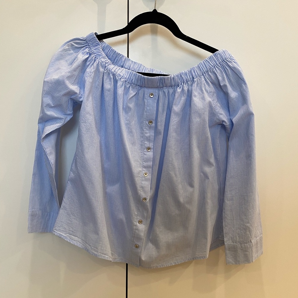 Tractrblu off the shoulder pinstripe blouse
